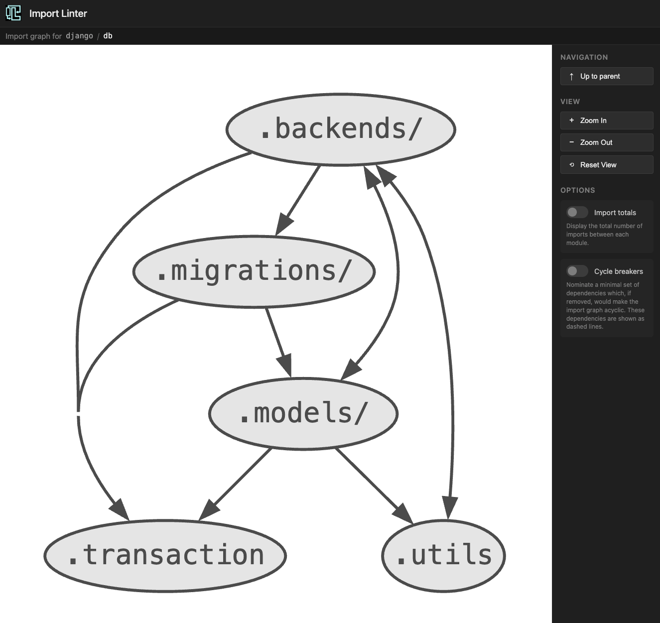Screenshot of the Import Linter UI